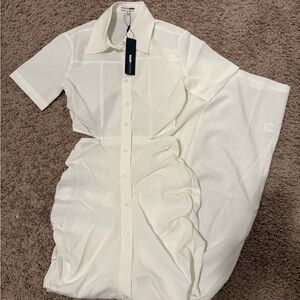 Fashion Nova White Button-Up Dress